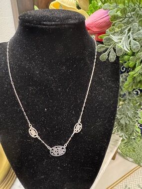Avon Silver-Tone Filigree Oval Pendant Necklace